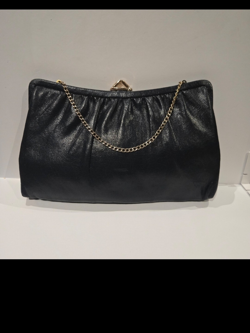 Vintage Mardane Navy Leather Evening Clutch Chain Wristlet 1950s 60s W Mirror